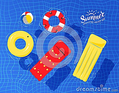Pool toys floating on water Vector Illustration