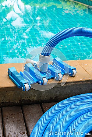 Pool vacuum cleaning flexible hose Stock Photo