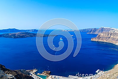 Pool and view of Santorini caldera Stock Photo