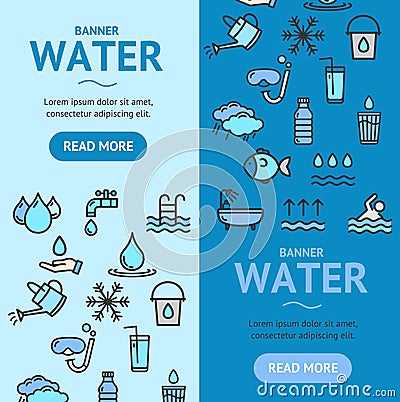 Pool and Water Signs Banner Vecrtical Set. Vector Vector Illustration