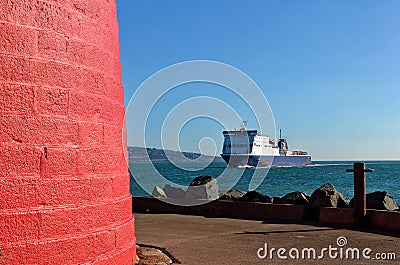 Poolbeg lighthouse Dublin port and ferry aproach Editorial Stock Photo