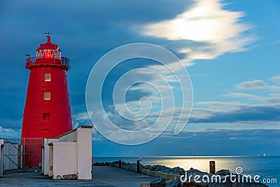 Poolbeg lighthouse at night. Dublin. Ireland Stock Photo