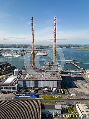 Poolbeg towers in Dublin Port on an early summers day Stock Photo