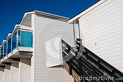 Luxury Wooden Beach Huts Empty During COVID-19 Lockdown Editorial Stock Photo