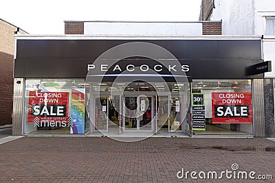 Poole Peacocks store Closing Down Sale Editorial Stock Photo