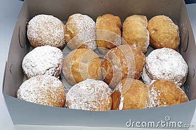 Paczkis, Donuts Dusted With Powdered Sugar and Filled Stock Photo