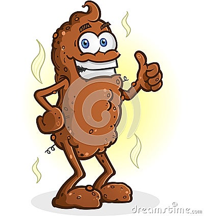 Poop Cartoon Character Standing Thumbs Up Vector Illustration