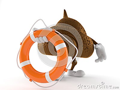 Poop character holding life buoy Cartoon Illustration