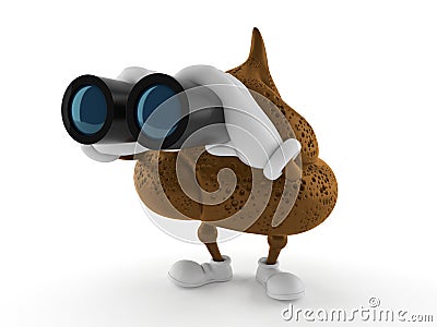 Poop character looking through binoculars Cartoon Illustration
