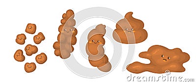 Poop excrement for bristol scale chart. Cute poop characters Vector Illustration