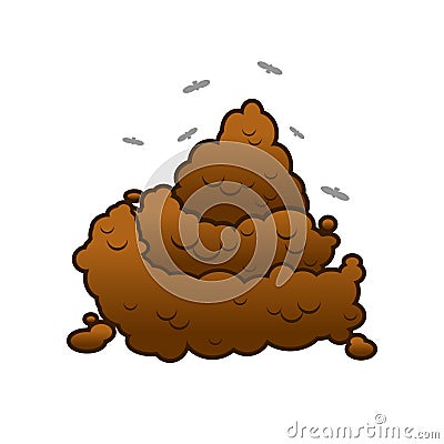 Poop and flies. Shit isolated. Turd on white background. Vector Illustration