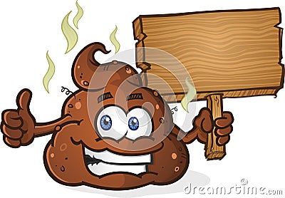 Poop Pile Cartoon Character Thumbs Up and Holding Sign Vector Illustration