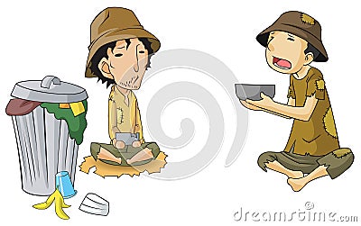 Poor beggar icon collection set Vector Illustration