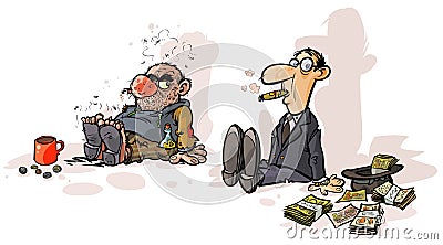 Poor beggar Rich beggar Vector Illustration