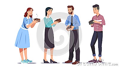 Poor broke men, women holding empty wallets set Vector Illustration