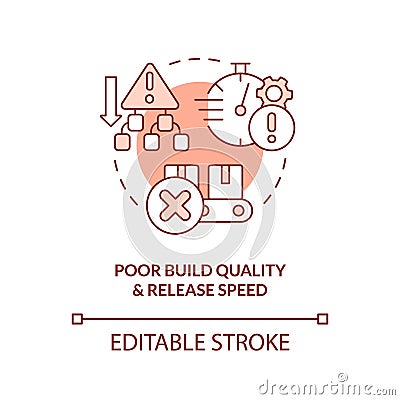 Poor build quality and output speed red concept icon Vector Illustration