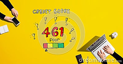 Poor credit score theme with people working together Stock Photo