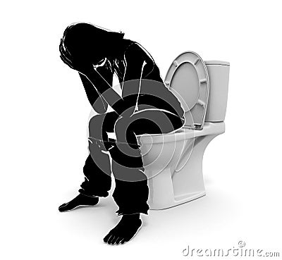 Suffer from constipation. A woman with diarrhea. 3D illustration Stock Photo
