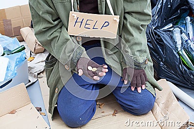 Poor homeless beggar Stock Photo