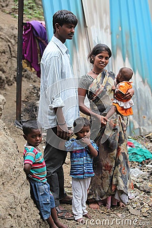 Poor Indian Family Stock Photo