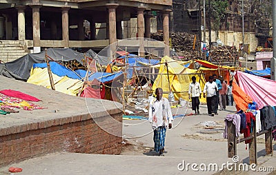 Poor indian people living in a shack in the city slum Editorial Stock Photo