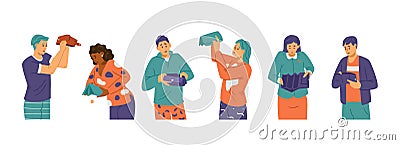 Poor men and women holding empty wallets set, flat vector illustration isolated. Vector Illustration