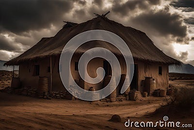 Poor mud house in the arid zone. Stock Photo