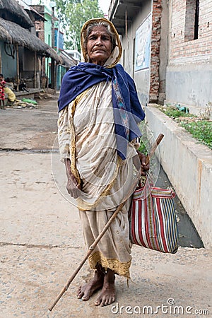 Portrait of a poor and old woman of India from the tribal community Stock Photo