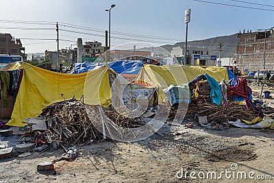 Poor people come with family to the city from the village for work. And they living in the street in tent home. Ajmer. Rajasthan. Editorial Stock Photo
