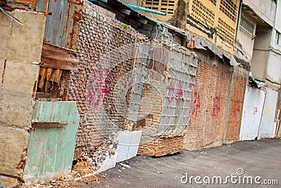 Poor peoples homes , vintage brick wall background Stock Photo