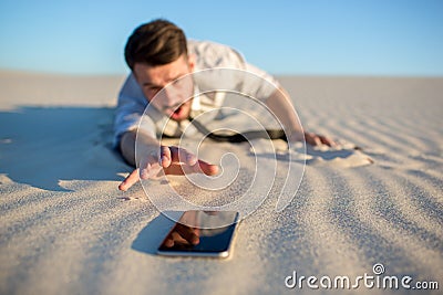 Poor signal. businessman searching for mobile Stock Photo