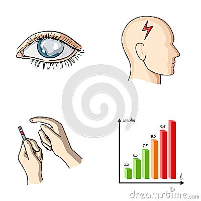 Poor vision, headache, glucose test, insulin dependence. Diabetic set collection icons in cartoon style vector symbol Vector Illustration