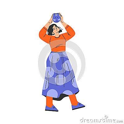 Poor Woman Character with Empty Piggy Bank Having No Money Vector Illustration Vector Illustration