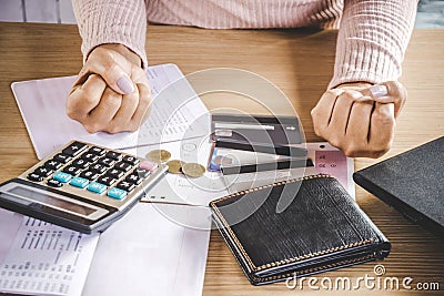 Poor woman having problem no money for credit card Stock Photo