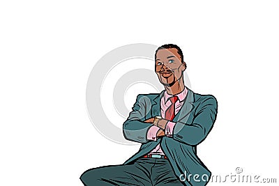 Pop art African businessman sitting Vector Illustration