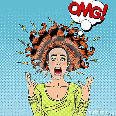 Pop Art Aggressive Furious Screaming Woman Vector Illustration