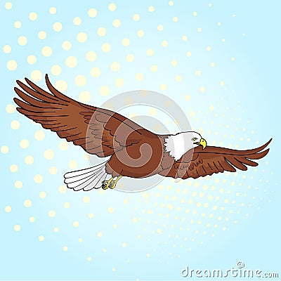 Pop art background bird eagle, falcon. Raster of an imitation retro comic style Cartoon Illustration