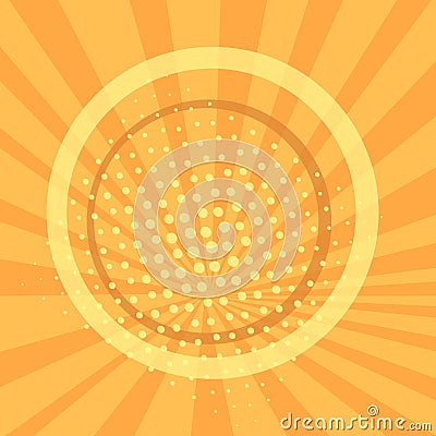 Pop art background, orange. rays of the sun are yellow and circles. Retro style, comic emulation. Procurement for a Vector Illustration