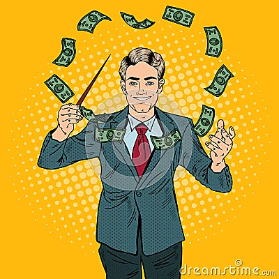 Pop Art Businessman Conducts Money with a Baton Vector Illustration