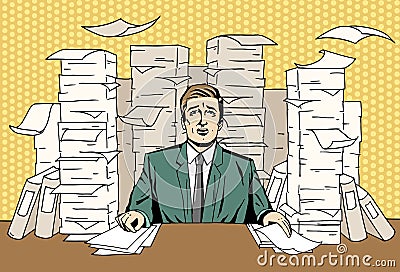 Pop art businessman at work Vector Illustration