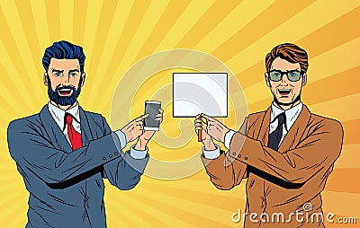 Pop art businessmen cartoon Vector Illustration