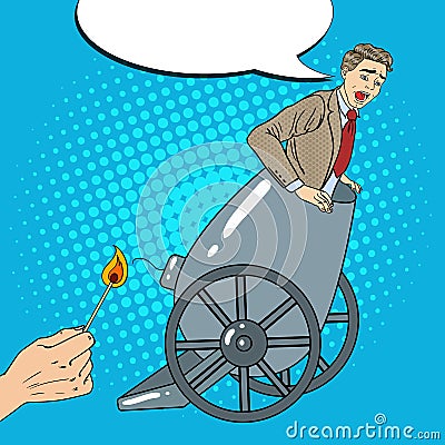 Pop Art Cannon Business Man Gets Fired Vector Illustration