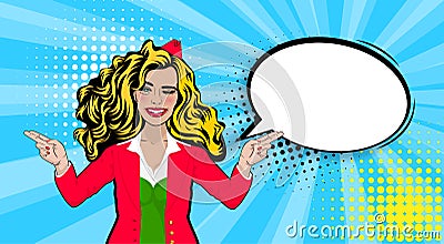 Pop art cartoon comic wink stewardess Vector Illustration