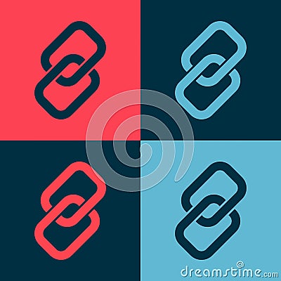 Pop art Chain link icon isolated on color background. Link single. Hyperlink chain symbol. Vector Vector Illustration