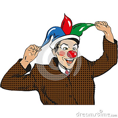 Pop art circus clown, comic joker businessman mask vector Vector Illustration