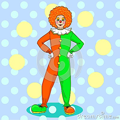 Pop art clown raster. Theater, circus, a woman in a jester costume. Vintage Background Cartoon Illustration