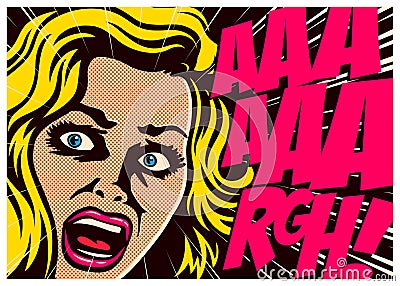 Pop art comic book woman screaming in fear illustration Vector Illustration