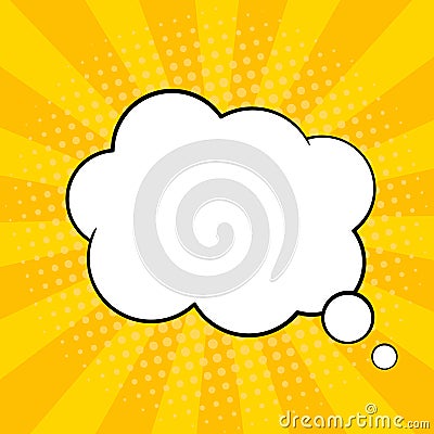 Pop art comic speech bubble. Vector yellow retro sunshine background with empty thought balloon or shouting box for text in comic Vector Illustration