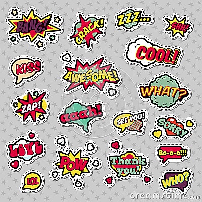 Pop Art Comic Speech Bubbles with Expressions Cool Bang Zap Lol Vector Illustration
