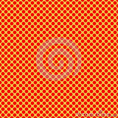 Pop-art, comic yellow and red dotted, circles seamlessly repeatable pattern. Pointillist, pointillism and stipple, stippling 1950s Vector Illustration